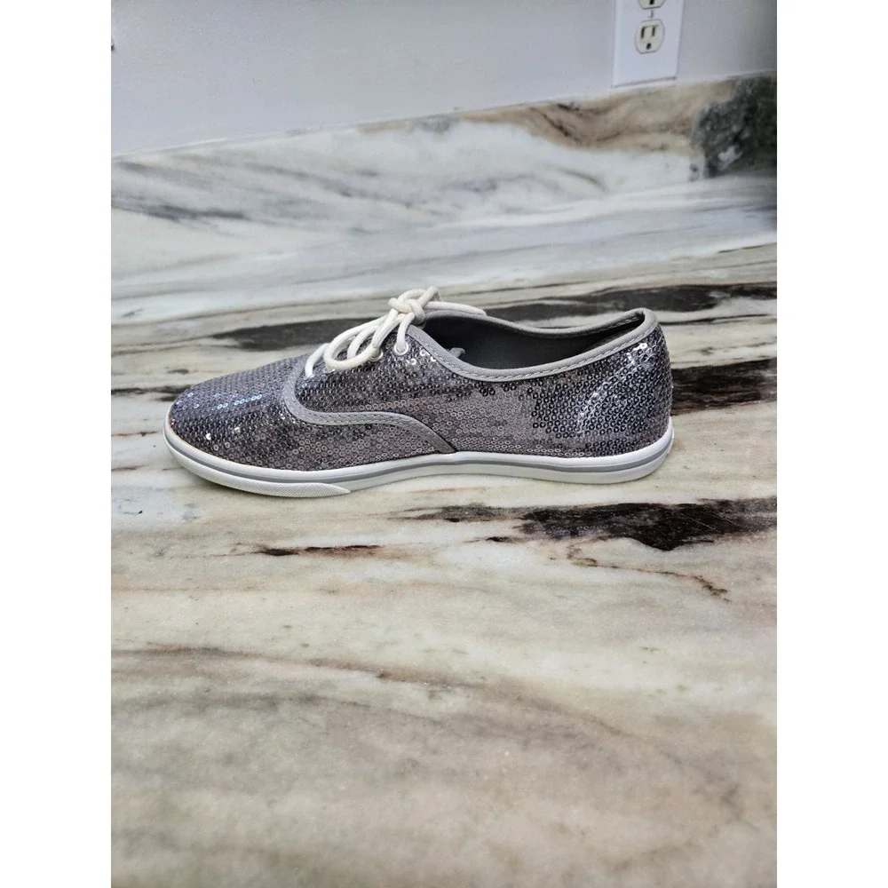VANS Off The‎ Wall Silver Sequin Skate Tennis Shoe Sneaker Women 8 Mens 6.5